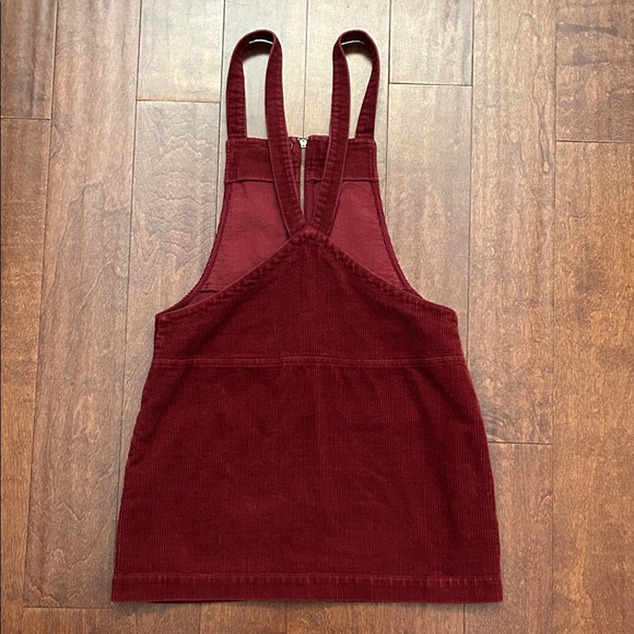 Burgundy Wide Wale Corduroy Overall Mini Dress, Size Medium - Picture 6 of 9